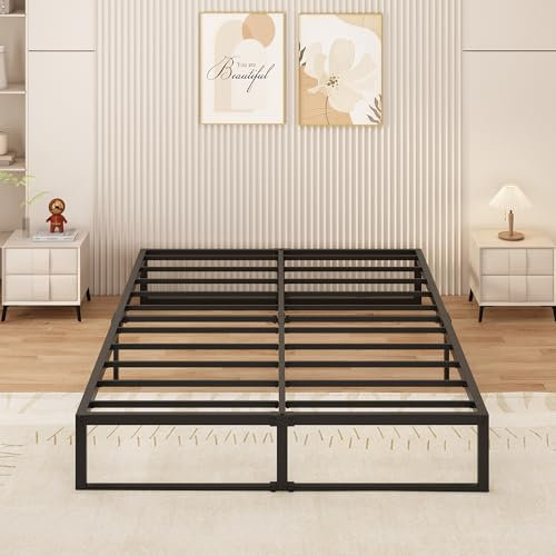 Yicensen King Size Bed Frame 150x200 cm Metal Platform Bed King with Steel Slat Support, Easy Assembly, Noise Free, No Box Spring Needed, 36cm High, Black