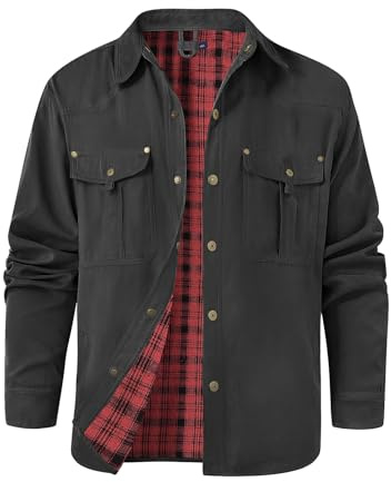 Svanco Chemise Homme De Mi-saison Avec Doublure À Carreaux, Col Montant, Veste Cargo Pour Le Printemps Et L'automne