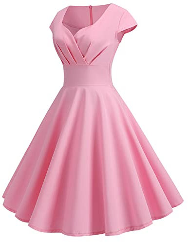Robe d'été décontractée des années 1950 Audrey Hepburn - Style rétro - Rockabilly - Robe de cocktail unie sans manches - Robe de danse fluide plissée, Rose (01), XXL