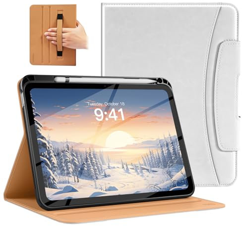 MoKo for New iPad (A16) 11th Generation Case 11-inch 2025, iPad 10th Generation Case 10.9 2022 with Pencil Holder & Pocket, Premium Leather Folio Stand Cover, Multiple Viewing Angles, White