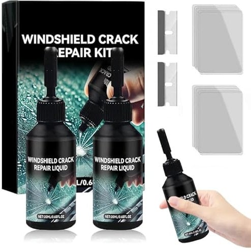 Vibbang 2Pcs Windshield Crack Repair Kit, DIY Glass Cracked Repair Kits, Glass Scratch Remove Liquid for Quick Fix Windscreen, for Windshields, Mirrors, All Crack Types Windshield Repair Kit