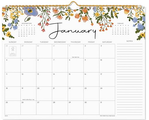Kalender 2025, Cabbrix Wandkalender 2025, 18 Monate Kalender läuft von Juli 2025 bis Dezember 2026, 38,1 x 30,5 cm, Doppeldrahtbindung, Haken zum Aufhängen, Blumendesign