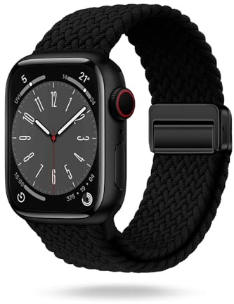 ONEFLOW Casual Loop Kompatibel mit Apple Watch 6 (44mm) Geflochtenes Armband Elastisch, Textil iWatch Armbänder Damen Herren, Sport Nylon Stoff Band Verschluss Magnetisch, Schwarz