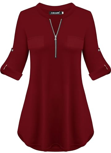 Odosalii Chemisier Femme Carreaux Demi Manches Blouse T-Shirt Casual Top Éclair Col V Chemise