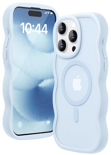 Amzfield Magnetic Case for iPhone 15 Pro Max, Wavy Translucent, Light Blue