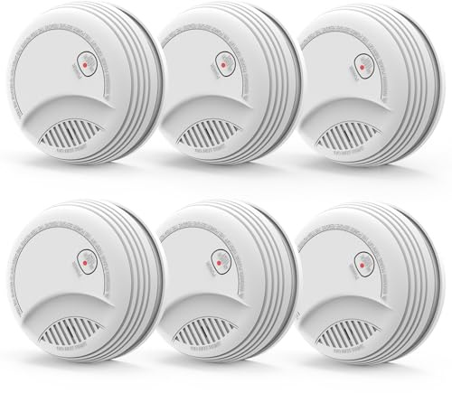 Fire Alarms Smoke Detectors, Photoelectric Sensor Smoke Alarm Battery Operated, Fire Alarm with Test Button & Low Battery Signal, LED Warning Light 85 dB Alarm Sound for Bedroom and Home, 6 Pack