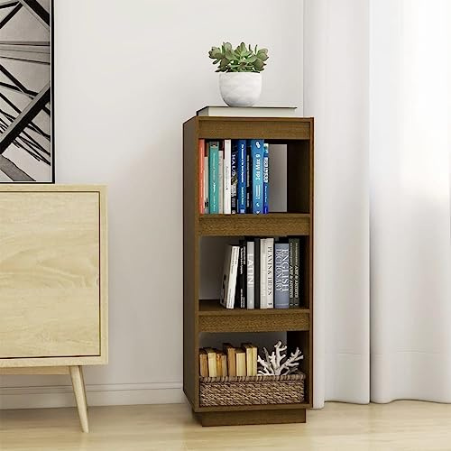 Holamys Honigbraun Bücherregal Massivholz Kiefer, 40x35x103 cm, 3 Fächer Regal Raumteiler, Vielseitiger Cube Storage Organizer für Wohnzimmer, Flur