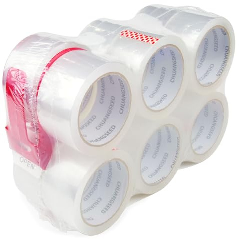 CHUANGSEED 12 Rollen,Clear packing tape with dispenser, 48mmx66m Packband Paketklebeband Transparent mit Plastik Abroller, Paketklebeband zum Verpacken von Paketen und Versandschachteln