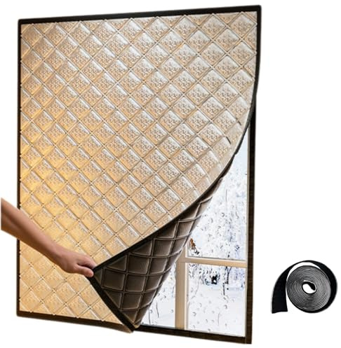 Fenster Wärmeschutz-Set | Isolierfolie + Thermovorhang | Hitzeschutz & Kältedämmung | Einfache Montage Ohne Bohren | Maßanfertigung Möglich(W 120 X H 80cm)
