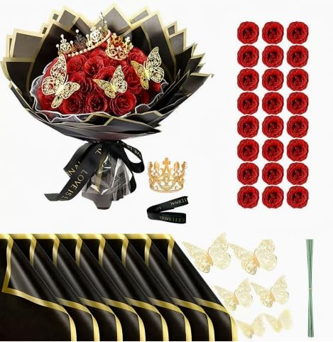 HORREX 24 Pièces Bouquet de Rose Artificielle, Bouquet de Fleurs Couronne, Fleurs Artificielles pour la Saint-Valentin, Mariages, Fiançailles, Anniversaires, Fête des Mères, Noël, Décoration (Rouge)