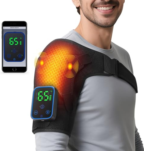 Heizbares Massagekissen, kabellos, für die Schulter mit Vibration, Schulterstütze 7 Wärme & Timer, für Verstauchungen, atmungsaktiv und abnehmbar