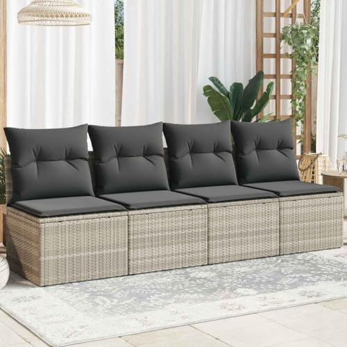 Frdhee Eckbank Terrassensofa Gartenlounge,Gartensofa mit Kissen 4 Sitzer Hellgrau Poly Rattan,Für Innen Und Außen,Kann Schnell Installiert Werden