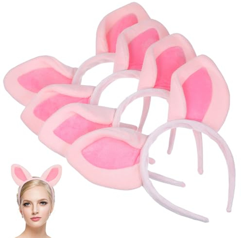 Serrage-tête D'oreille en Peluche Rose 4 Pcs, Oreilles de Cochon Cosplay | Ambiance Halloween, Bandeau de Soin Peau Élastique, Usage Lavage Visage, Lot de 4