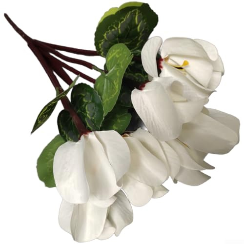 Bouquet di ciclamini artificiali in seta, 7 rami, pianta finta realistica, decorazione per la casa, decorazione da tavolo, decorazione per feste di nozze, centrotavola (bianco)