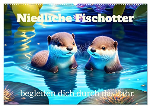 Niedliche Fischotter begleiten dich durch das Jahr (Wandkalender 2026 DIN A2 quer), CALVENDO Monatskalender: Niedliche und lustige Fischotter in ihrem Element (CALVENDO Tiere)