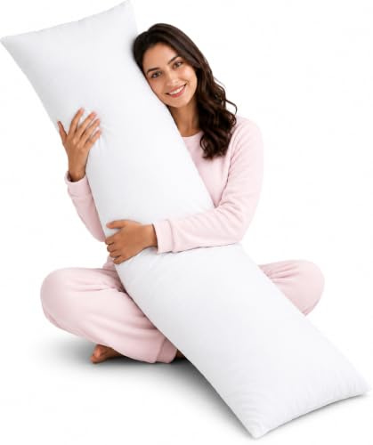 British Home Bedding Bolster Pillow (Single 3FT) Full Body Pillow Orthopaedic Support Pregnencey Pillow Hollowfiber Filling Cushion (3ft (19-36 Inches), White)