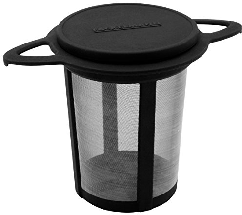 Fackelmann Dauerteefilter, Teesieb mit feinerm Edelstahl-Gewebe, Dauerfilter mit Deckel (Farbe: Schwarz/Silber), Menge: 1 Stück