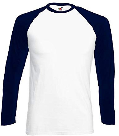Fruit of the Loom Long Sleeve Baseball Tee Contrast Long Sleeve T-Shirt Multi-Coloured White/Deep Navy Size:L