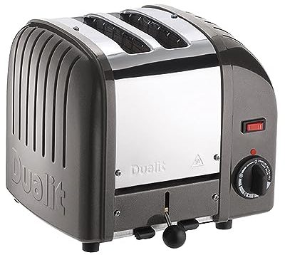 Dualit Classic 2 Slice Vario Toaster - Stainless Steel, Hand Built In The UK - Unique ProHeat® elements – Energy Efficient Slot Selector, Defrost Bread, Mechanical Timer- Charbon métallique