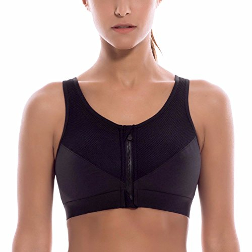 SYROKAN Damen Sport BH Starker Halt - Vorderverschluss Ohne Bügel Und Einlagen für Nach Brust OP Fitness Lauf Yoga Schwarz 80C