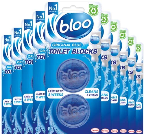 Bloo In Cistern Twin Blocks Blue Original with Long Lasting Anti-Limescale Cleaning, Foaming & Blue Water 10 x 2 Pack