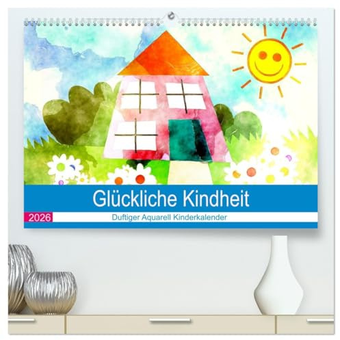 Glückliche Kindheit. Duftiger Aquarell Kinderkalender (hochwertiger Premium Wandkalender 2026 DIN A2 quer), Kunstdruck in Hochglanz: Sonniger ... Kinder und Familien (CALVENDO Kunst)