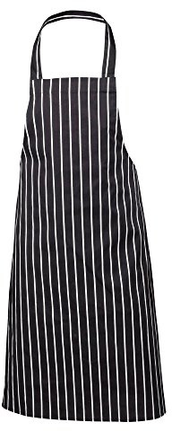 Genware NA08 Butchers Stripe Bib Apron, 70 cm x 100 cm, Navy