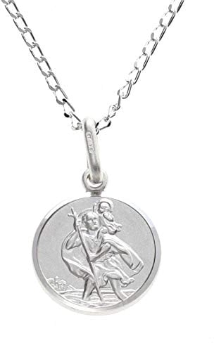 Kleine, zweiseitige Kinder-Sterling Silber-St.-Christopher-Halskette mit Anhänger - 40,6-cm-Kette