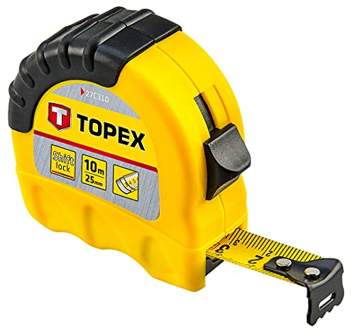 TOPEX Stahlbandmaß 10 m x 25 mm – Robustes Maßband mit Feststellmechanismus, stoßgedämpftem Rücklauf, rutschfestem Gehäuse & MID-Zertifizierung