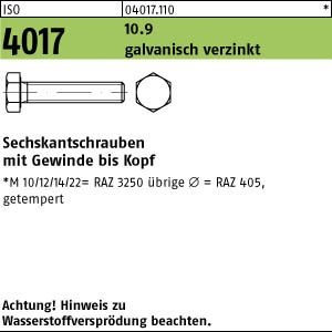 ISO 4017 Sechskantschraube VG M14x60 Stahl 10.9 galvanisch verzinkt 50 Stk