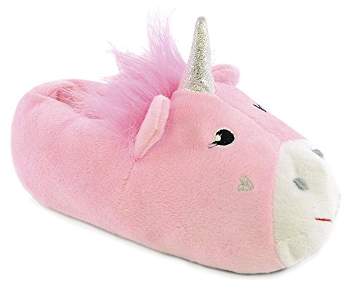 Mädchen bezaubernde Neuheit Einhorn Plüsch gefüttert 3D Hausschuhe mit Stoff rutschfeste Sohle, Pink - rose - Größe: Large