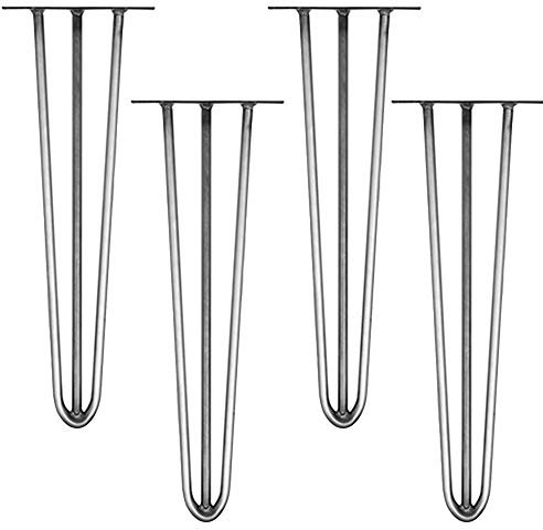 Melko 4 Stück Hairpin Legs Haarnadel Tischbeine aus 12 mm Stahl Tischfuß inkl. Bodenschoner, Höhe 72 cm, Stahl, 3 Streben