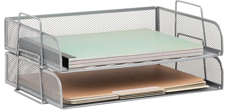 Mind Reader Stapelbare Papierablage, 2 Stück, Schreibtisch-Organizer, Aktenaufbewahrung, Büro, Metallgitter, 35,6 cm L x 24,8 cm B x 15,2 cm H, Silber