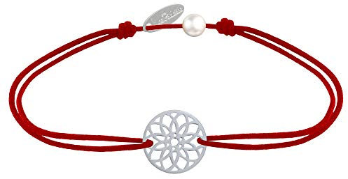 LES POULETTES BIJOUX - Bracelet Lien Médaille Argent 925 Mandala Graine de Vie - Rouge