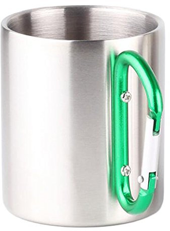 LOVIVER 300ml / 10oz Tazza Da Campeggio Moschettone Chiusura in Metallo Outdoor Backpacking Tazze Da Viaggio Caffè per Arrampicata, Verde