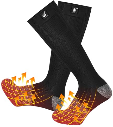 Upgraded Heated Socks, 7.4V 2200MAH Electric Rechargeable Battery Heating Socks for Men & Women, Winter Ski Hunting Camping Hiking Riding Motorcycle Warm Foot Warmer (Black & Gray, X-Large)