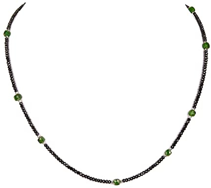 Spinell Kette schwarz - mit Chromdiopsid - Edelsteinkette - 925 Silber