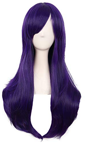 MapofBeauty 28 Zoll/70cm Langes Lockiges Seitenschläger Haarspitzen Kostüm Cosplay Perücke (Dunkel Lila)