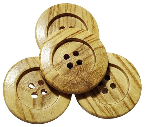 BOTIBOTON - 25 Naturholzknöpfe mit 4 Löchern – knöpfe aus holz - kinderknöpfe (12,15,18,20,25 mm) - Olivenholz - Helles Holz - Nähzubehör - Hergestellt und versandt aus SPANIEN (25 mm)