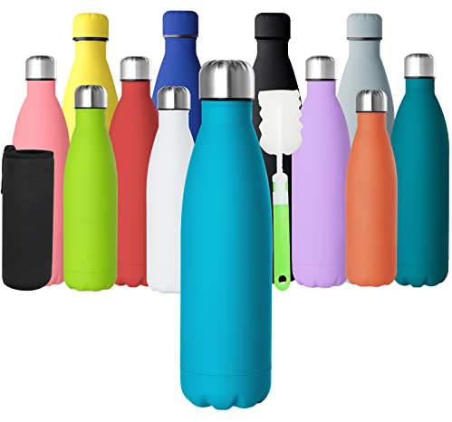 GeeRic Botella Termica 500ml,Botella Agua Acero Inoxidable Mantener 12H Caliente/24 Frío,Botella de Agua+Cepillo+Bolsa portátil para Taza Termo para Acampar,Escuela,Deportes,Gimnasio,Azul claro