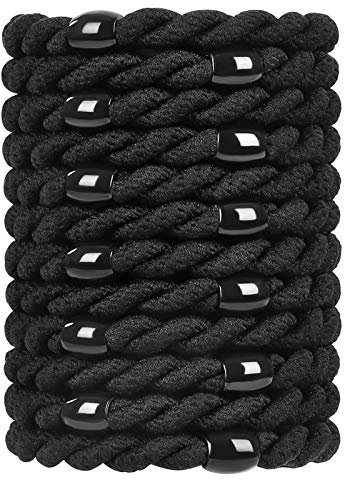 COZEASY 12 Stück Elastische Haargummis, ohne Metall Geflochtener Keine Pull oder Beschädigung Pferdeschwanz Halter, Elastisch Haarbänder für Damen & Mädchen Dickes und Lockiges Haar (Schwarz, 3)
