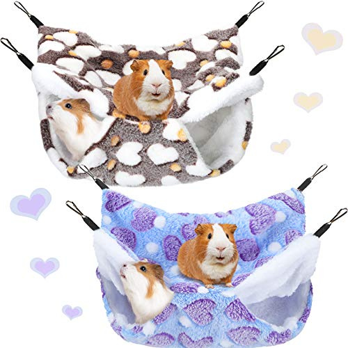 BOAO 2 Pcs Guineas Pig Rat Hammock Guinea Pig Hamster Ferret Hanging Hammock Guinea Pigs Accessories for Small Animals Chinchilla Parrot Sugar Glider Ferret Squirrel(Purple, Coffee,Heart Pattern)