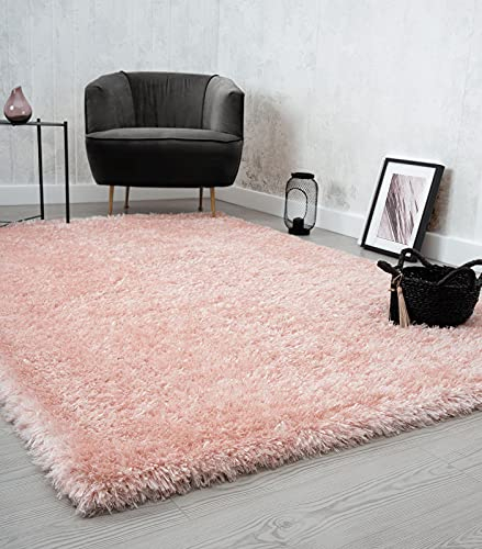 the carpet Willow Tapis à Poils Longs pour Salon, Chambre à Coucher, Moderne, Doux et Mat, Couleur Unie, Rose 160 x 230 cm