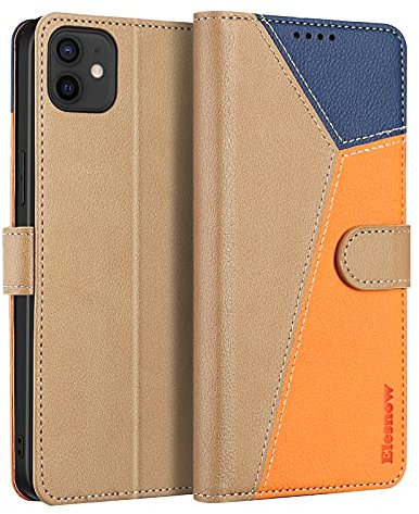 ELESNOW Cover iPhone 12 / iPhone 12 Pro - 6.1, Custodia in Pelle Magnetica Libro Flip Caso portafoglio per Apple iPhone 12/12 Pro (Cachi)