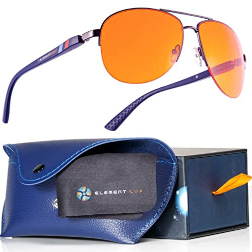 ELEMENT LUX Blue Light Blocking Glasses Amber Lenses - For Better Sleep, Gaming, Eye Strain, Computer, Dark Amber, 57mm