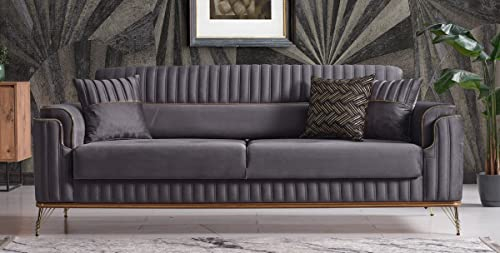 Casa Padrino Luxus Schlafsofa Dunkelgrau/Braun/Gold 228 x 94 x H. 88 cm - Wohnzimmer Sofa mit 3 Kissen - Luxus Wohnzimmer Möbel