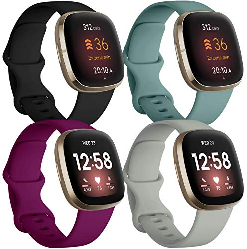 JUVEL Ersatzarmband Kompatibel mit Fitbit Versa 3 Armband/Fitbit Versa 4 Uhrenarmband/Fitbit Sense Armband/Sense 2, 4 Stück Packung Weiches Silikon Sport Ersatz Armbänder für Damen Herren, Groß