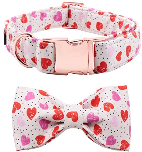 Lionet Paws Dog Collar with Bowtie, Valentine's Day Bowtie for Dogs and Cats, Adjustable Comfortable Dog Collar Girl Boy