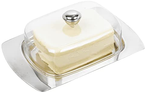 Bamboo Or Stainless Steel Butter Dish & Acrylic Lid Kitchen Breakfast Dining (Stainless Steel Base Dish)