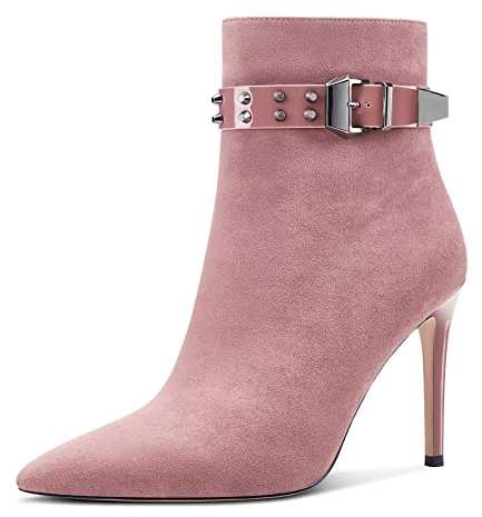 Aachcol Donna Rivetto Stivaletti Spillo Alto High Tacco Heel a Punta Cerniera Classico 10 CM Rosa Scamosciato 40 EU